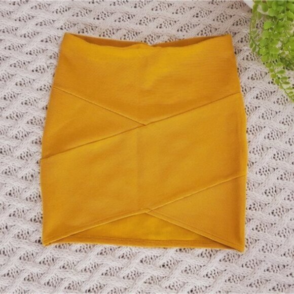 Mustard Knit Ribbed Hi-low Mini Skirt - Picture 1 of 12